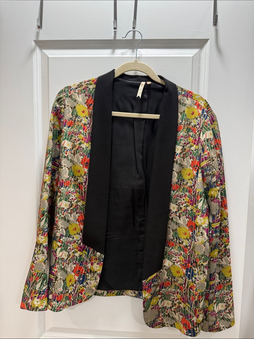 Petticoat Alley Multicolor Floral Blazer with Black Shawl Collar